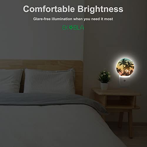 Image of EKOBLA Palm Tree Sunset Night Light, Tropical Beach Night Lights Plug Into Wall with Auto Sensor, 0.5W Sleep Friendly