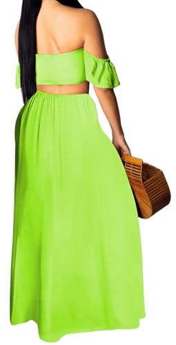Image of Sexy Two Piece Sets for Women Vacation Elegant Sleeveless Top Long Split Maxi Dress Beach Swimwear