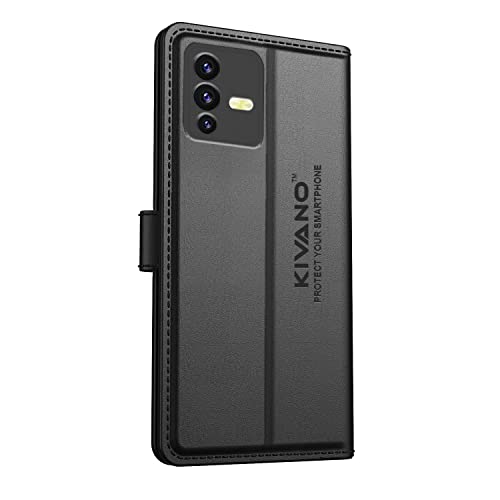 Image of KIVANO Professional Series Wallet Case for Vivo V23 | Luxurious Design | Handcrafted Unique | Premium | PU Leather Flip Cover | Card Slots | Kickstand | Protective Case | Magnetic Closure - Black