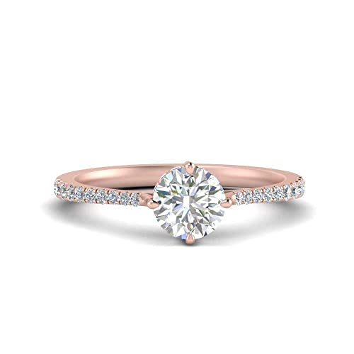 Image of Choose Your Gemstone Compass Point Under Halo Round Engagement Ring Rose Gold Plated Round Shape Side Stone Engagement Rings Lightweight Office Wear Everyday Gift Jewelry US Size 4 to 12