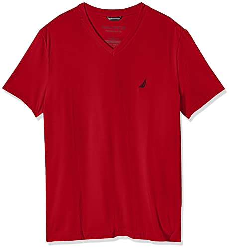Nautica Men's Standard Short Sleeve Solid Slim Fit V-Neck T-Shirt, Nautica Red, X-Large