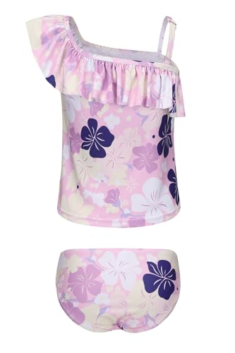 Image of Girls Two Piece Tankini Swimsuits Tie Dye Bathing Suit for Kids One Shoulder Swimwear 3-16 Years