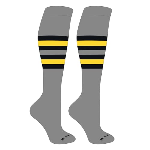 Striped OTC Baseball, Softball, Football Socks (F) Grey, Black, Yellow