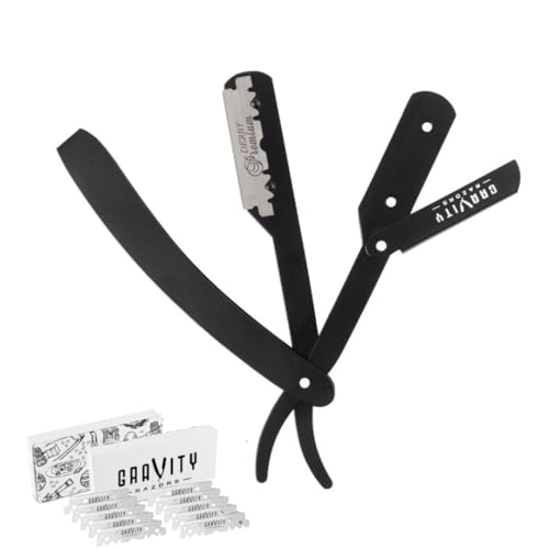 GRAVITY RAZORS Professional Straight Razor Kit – Minimal Exposure, Includes 10 Premium Blades, 0.5mm Exposed, Black