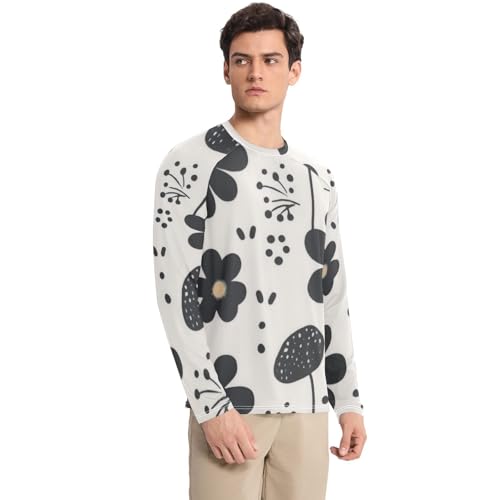 Black Flowers Men's Swim Shirts UPF 50+ Loose Crew Neck Round Neck Long Sleeve Sun Protection UPF 50+ Water Fishing3