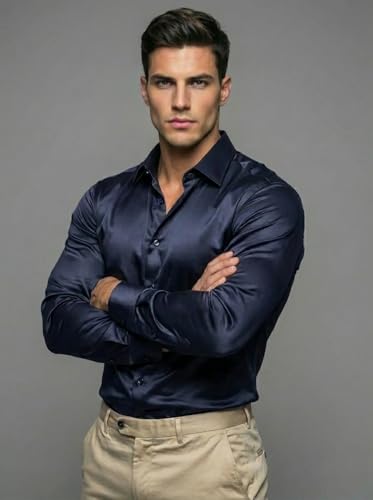 Image of Diverse Men's Satin Casual Shirt | Premium Solid Poly Satin | Wrinkle-Free, Full Sleeve Regular Fit Office, Business Wear