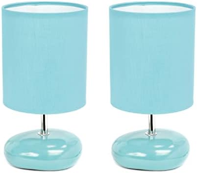 Simple Designs LT2005-BLU-2PK Stonies Small Stone Look Table Desk Bedside 2 Pack Lamp Set, Blue