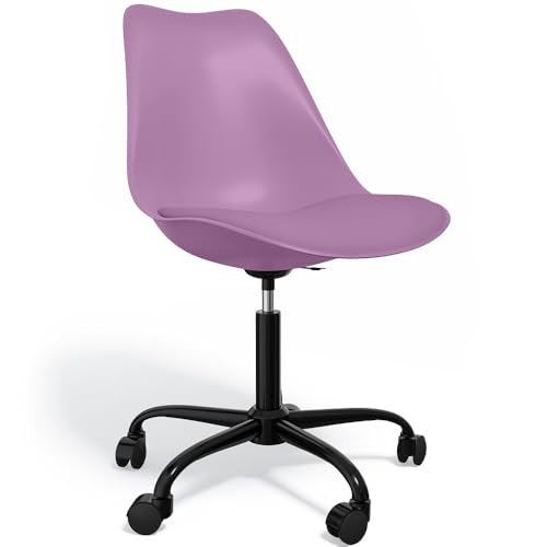 Iconik Interior Tulip Style Silla de oficina con ruedas - Silla de oficina giratoria - Estructura negra Tulipán Púrpura Pastel