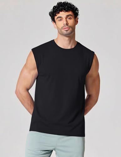 COOFANDY Tank Top Herren Baumwolle Ärmelloses Muskelshirts Workout Streetwears Schwarz L 3