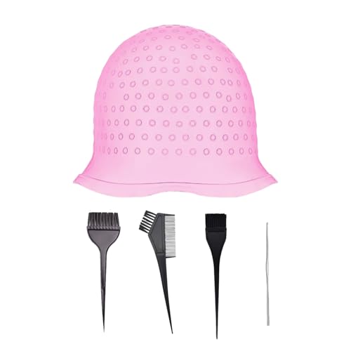 Gorro de mechas de silicona para el cabello con agujeros para balayage, kit completo de mechas con gorro, aguja y 3 pinceles para teñir, gorro de mechas profesional reutilizable para coloración en