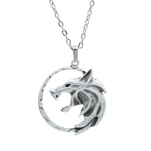 Witcher Necklace - Geralt of Rivia Pendant - Silver-Plated The White Wolf - Unisex Pendant for Fantasy Fans
