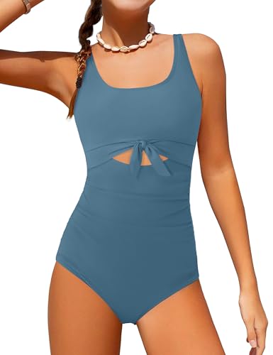 Qaoerde Girls Swimsuit One Piece Swimsuits Cutout Ruched Bathing Suits Adjustable Straps Tie Girls' Swimwear 9-16Y