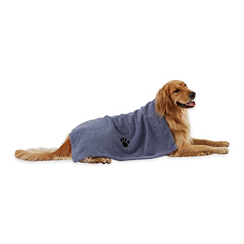 Image of Bone Dry Pet Grooming Microfiber Towel, Embroidered Collection, X-Large,41x23.5 inch, Stonewash Blue