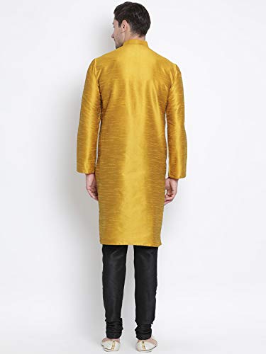 Image of VASTRAMAY Men's Mustard Cotton Silk Blend Kurta and Pyjama Set VASMKMD001nPBL 46