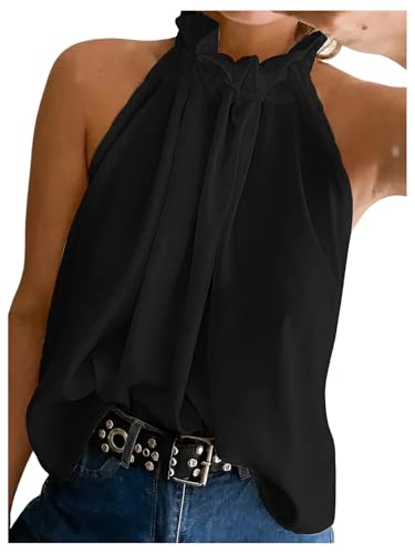 Women's Summer Halter Tops Tie Back Frill Sleeveless Casual Blouses for Women Dressy Work Shirts