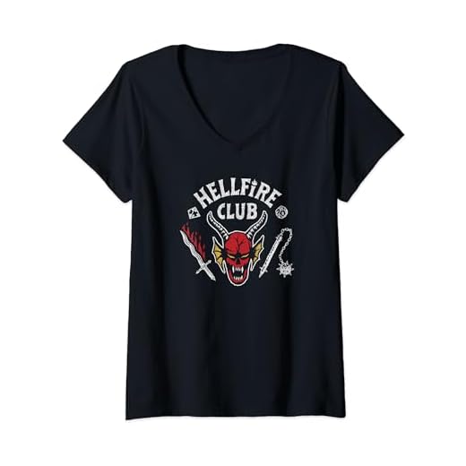Stranger Things 4 Hellfire Club Skull & Weapons Camiseta Cuello V