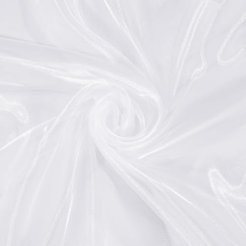 Eychei White Organza Fabric by The Yard 60 Inch Wide 1 Yard Silk Sheer Organza Fabric Bridal Sheer Tulle Fabrics Roll for Wedding Decorations Bridal Dress Overlay Party Backdrop Curtains
