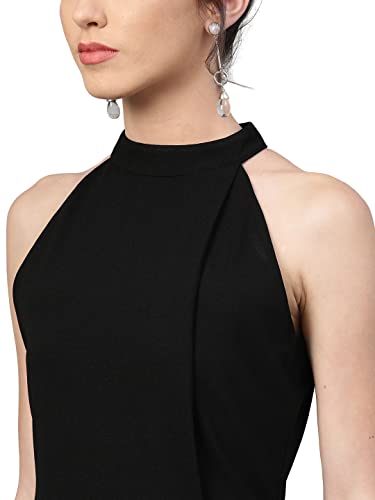 Image of Shasmi Women's Comfortable Red Halter Neck Sleeveless Solid Midi Bodycon Casual Western Stylish Dress