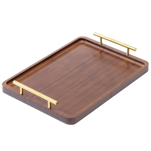 Bamboo Tray with Metal Handles 14x10'' Thickened Rectangle Tray with Round Edges Easy to Clean & Maintain Wood Serving for Serving Tea, Food and Breakfast Bamboo - Image 5