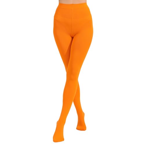 Paralinda Womens 80 Denier Solid Color Opaque Tights High Waist Footed Pantyhose (Orange L/XL)