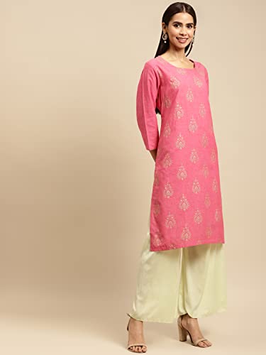 Image of rangita Pink Cotton Knee Length Printed Straight Kurti for Women | Kurta for Women