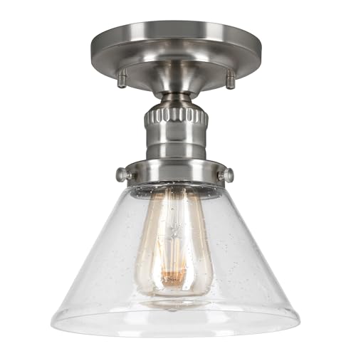 Image of Design House Augustin Ceiling Light, 1-Light, Semi-Flush, Seeded Glass Glow, Dimmable, E26 Socket, Durable Metal Frame, Satin Nickel, 7.9 in L x x 7.9 in W x 9.1 in H, 589069-SN