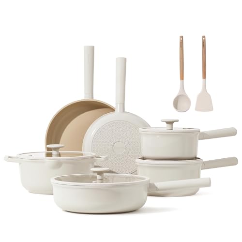 CAROTE 12 Pcs Pots and Pans Set, Ceramic Cookware Sets Nonstick, Healthy Non Stick Induction