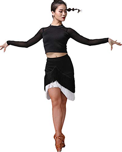 Stylish Latin Dance Skirt Tassel Ballroom Carmen Rumba Samba Salsa Fringe Cha Cha Dance Skirt (XX-Large)