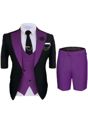 Summer Men Suits 3Pcs Blazer Shorts Tuxedo Mens Wedding Grooms