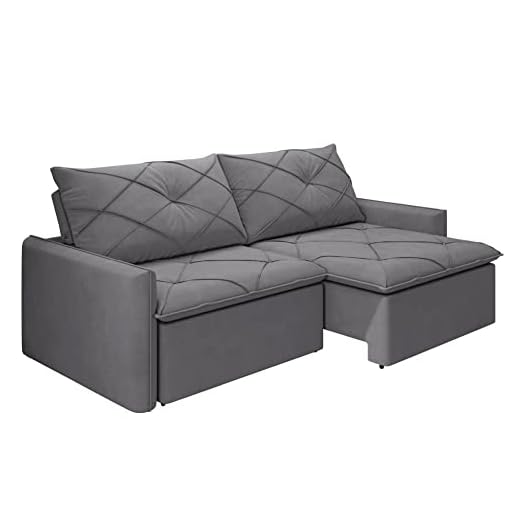 Sofá 4 Lugares Retrátil e Reclinável 2,00m Bahamas Veludo Chumbo