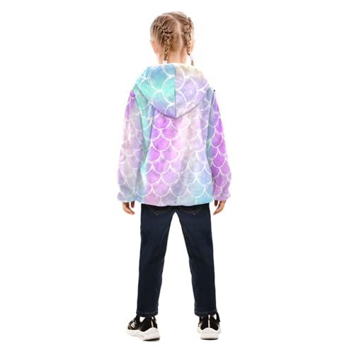 OTVEE Beautiful Rainbow with Mermaid Scales Kids Hoodie Jacket Fall Spring Full Zip Warm Outwear Coat4