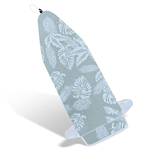 14"x42" Heat Resistance Metallic Over-The-Door Ironing Board Cover Durable Thicken Felt Material Padding Elastic Cord (White Leaves)