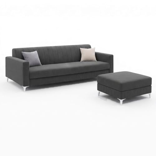 Image of Amelia Rich 5 Seater L Shape Sofa Set with Movable Ottoman | Flexible Layout | Spacious Soft Touch Seating | Modern Sofa for Living Room (Dark Grey)