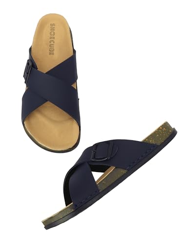 Image of Men Cross Strap Buckle Slippers | Casual Sandals for Men | Comfortable Footwear | Stylish Slip-On Sandals | Anti-Slip Rubber Sole