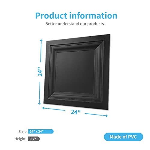 Art3d 12-Pack Square Black Drop Ceiling Tile 2ft x 2ft, PVC Ceiling Panel 24 x 24in.