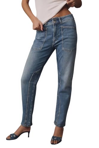 Women Barrel Straight Leg Jeans Skinny Stretchy High Waisted Slim Fit Classic Tapered Mom Denim Jeans3