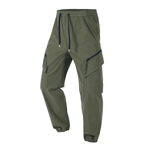 Men's Cargo Pants Plus Size Fashion Solid Color Multiple Pockets Drawstring Elastic Waist Jogger Sweatpants Army Green Medium