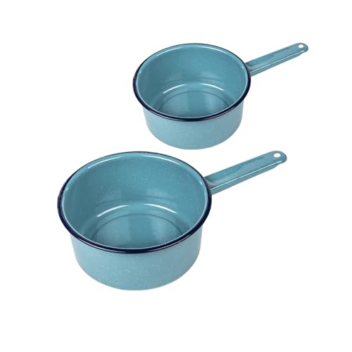 Granite Ware Saucepan Set, 1 Quart & 2 Quart - Enamel on Steel Non-Stick Cookware, Durable & Antibacterial Porcelain Finish - Versatile for Indoor & Outdoor Cooking (Turquoise Blue)