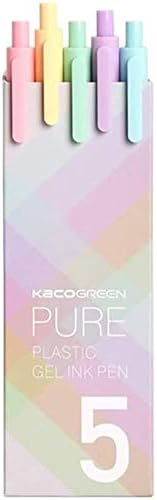 Lanxivi Kaco Pure Retractable Gel Ink Pens, Black Ink Refills 0.5mm Extra Fine Point 5-Pack, Macarons Color Barrel