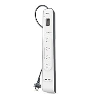Belkin 4-Outlet Surge Protection Strip with 2,4 Amp USB Charging, White/Grey (BSV401au2M)