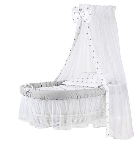 Stubenwagen Set 8-teilig mit Matratze von WALDIN, XXL, Bollerwagen,komplett Set, 8 Sets wählbar,grau/sterne grau Cover