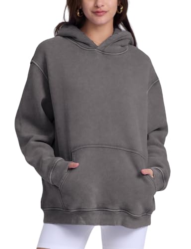 Image of FAIABLE Womens Oversized Acid Wash Hoodie Unisex Heavyweight Cotton Hoodies Fleece Vintage Washed Sweatshirt Women Men