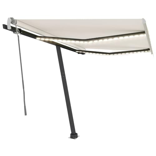 Homgoday Store à bras articulés avec LED - Rétractable manuellement - Protection solaire - Hauteur et angle réglables - Pour balcon et fenêtre - 350 x 250 cm - Crème