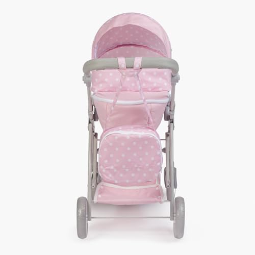 JC Toys Faltbarer Puppenwagen bis zu 45 cm, Korb, Verdeck, Buggy, Verstellbarer Lenker, abnehmbare Babywanne, ideal zum Spielen und Spazieren, Rosa, entworfen von Berenguer Boutique, ab 3 Jahren – Bild 5