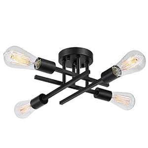 SunRider Industrial 4-Light Semi Flush Mount Ceiling Light Fixture, Modern Farmhouse Lighting Matte Black, Rustic Sputnik Chandelier Ceiling Lamp