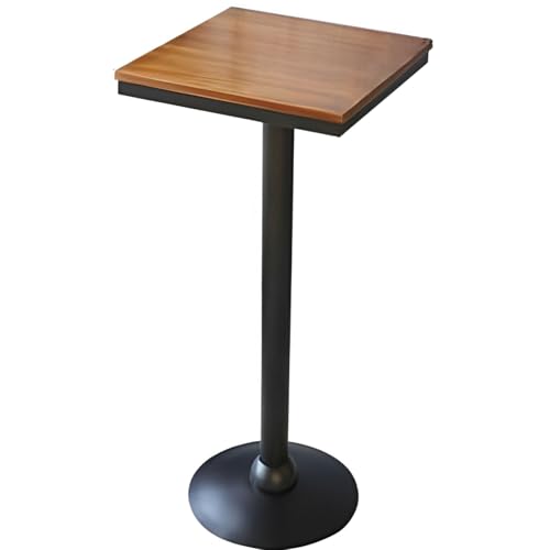 VOHJIXJYW Mesa Redonda de Bar para Pub, bistró, Patio, Mesa de Bar con Tablero de Madera y Base de Metal Negro, Mesa Alta con Tablero de cóctel para Cocina, Isla, Sala de Estar, Comedor, jardín.