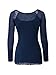 Y2K Mesh Top Women Long Sleeve Shirts Scoop Neck Ruffle Hem Babydoll Blouse Navy Blue