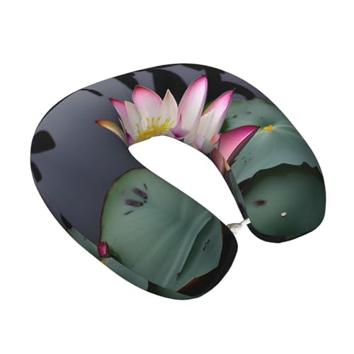 Almohada de viaje con diseño de flor de loto negro miniatura 2