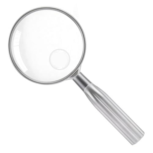 Lakei Magnifying Glass,10X Handheld Reading Magnifying Glass, 75mm Shatter Resistant Lens, Non-Slip Handle, Suitable for Elderly Reading, Adults Close Work, Hobbies and Science (Silver)
