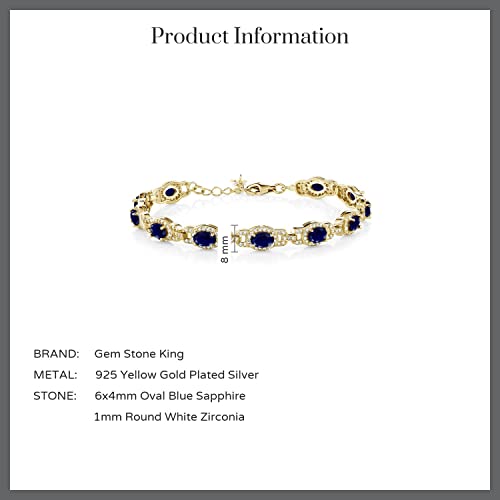 Gem Stone King 18K Yellow Gold Plated Silver Oval Blue Sapphire Tennis Bracelet For Women (9.71 Cttw, 7 Inch, With 1 Inch Extender) #TOP4